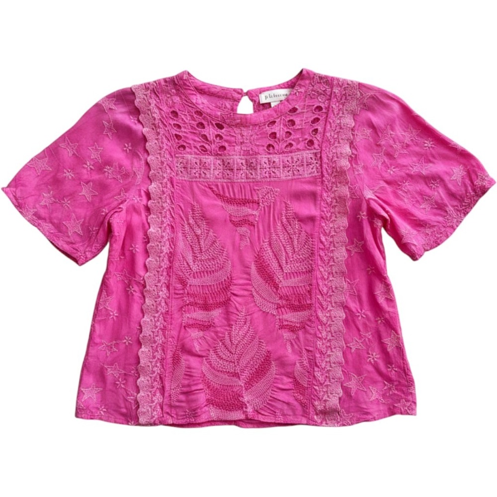 Philosophy Republic Clothing Pink Eyelet celestial Embroidered‎ Blouse Womens L